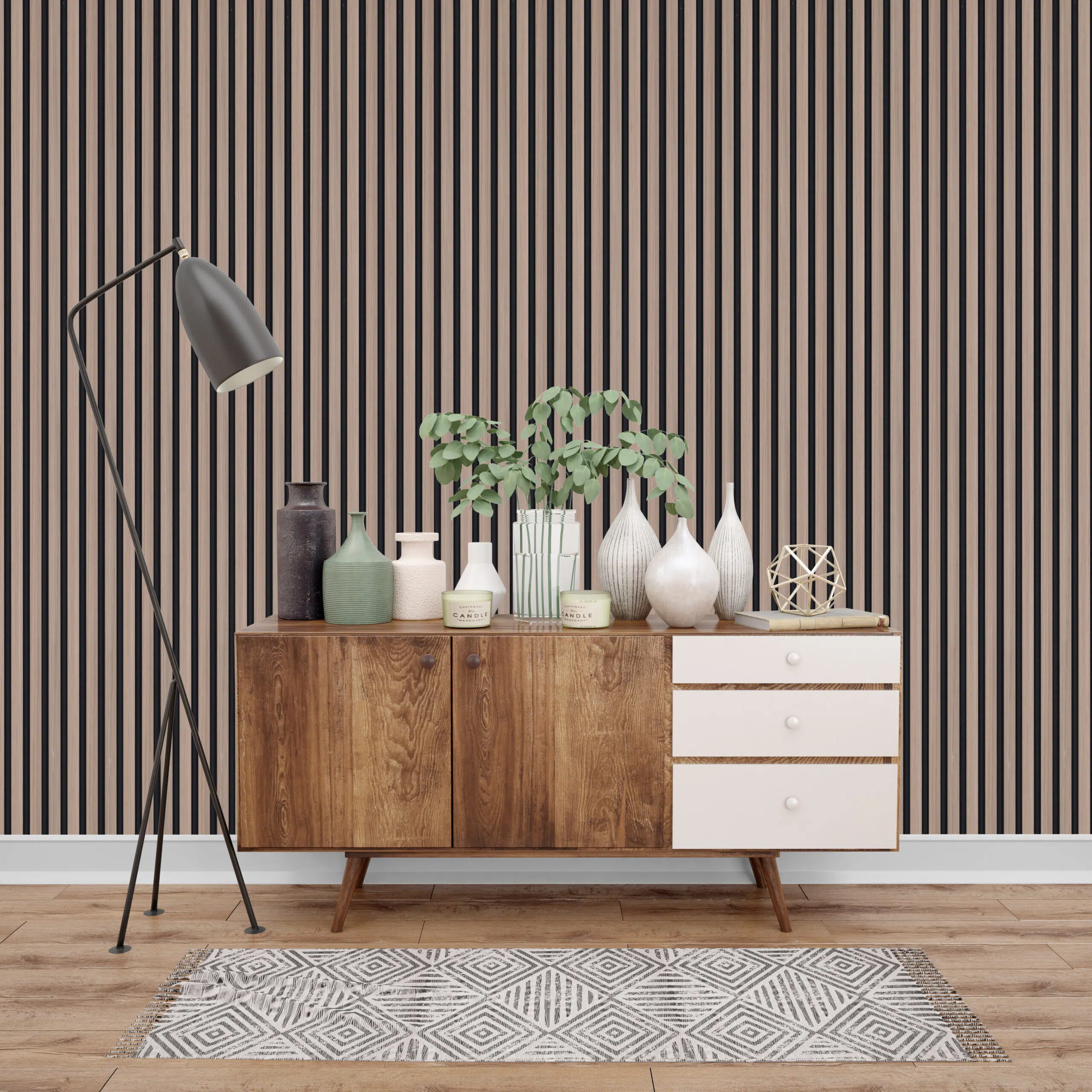 120 x 12mm - Interior Wall Panel - Walnut & Black | Two Tone - Sample
