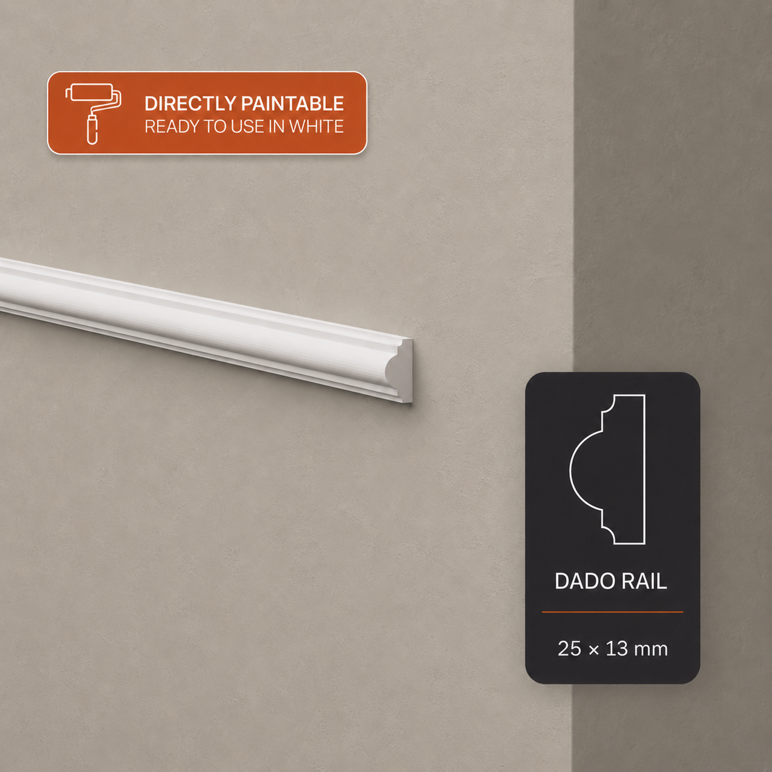 25mm Classic Polymer Dado Rail - White | 2.7m