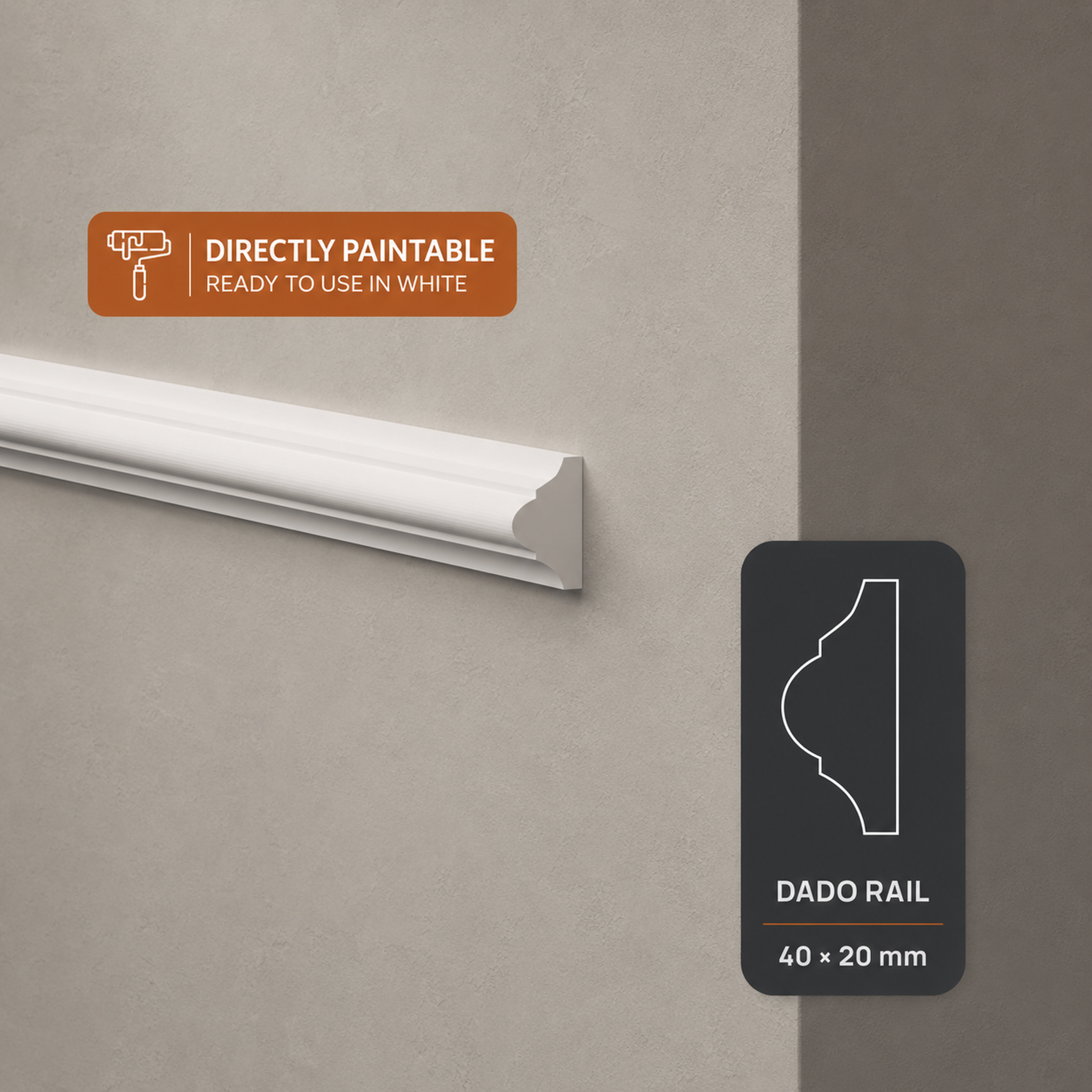 40mm Classic Polymer Dado Rail - White | 2.7m