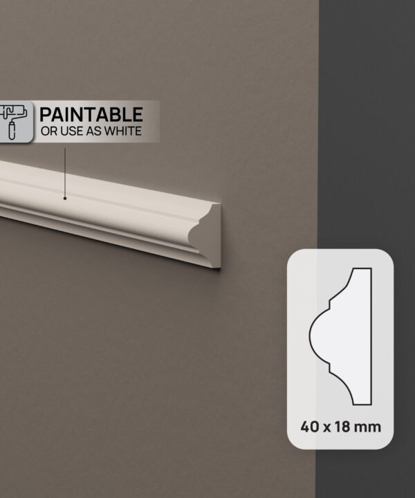 40mm Classic Polymer Dado Rail - White | 2.7m