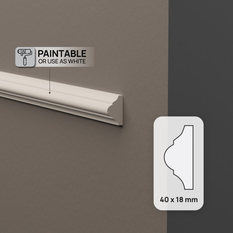 London Crypt Dado Rails 40mm Classic Polymer Dado Rail - Paintable White | 2.7m