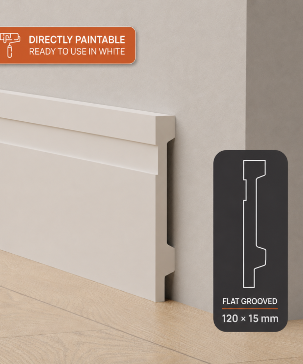 120mm Flat Grooved Polymer Skirting - White | 2.7m