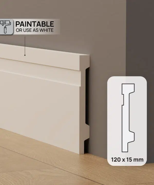 120mm Flat Grooved Polymer Skirting - White | 2.7m