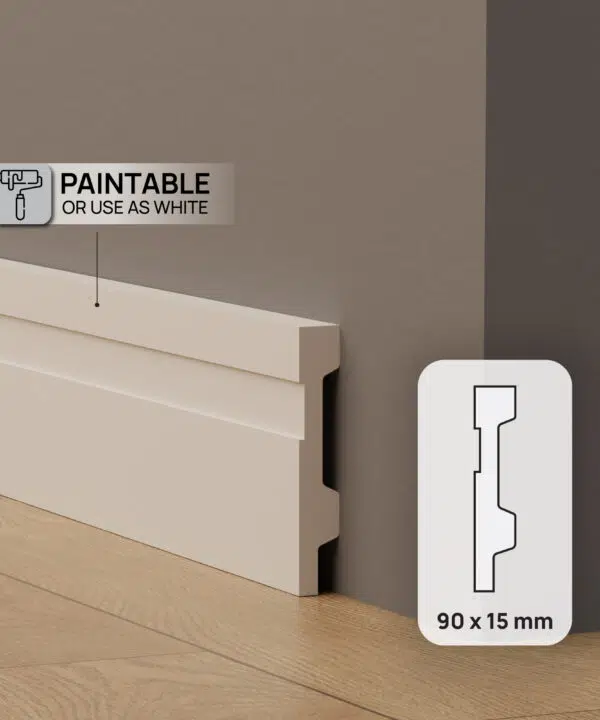 90mm Flat Grooved Polymer Skirting - White | 2.7m