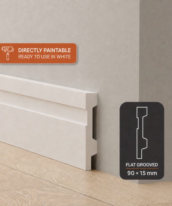 90mm Flat Grooved Polymer Skirting - White | 2.7m